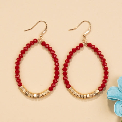 Red crystal beaded earrings