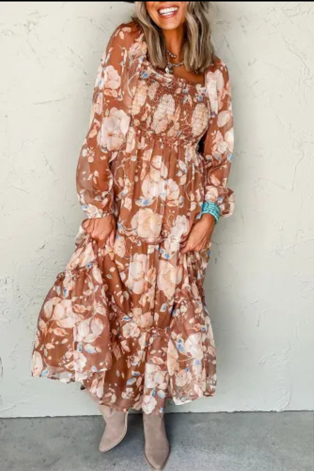 Brown floral dress