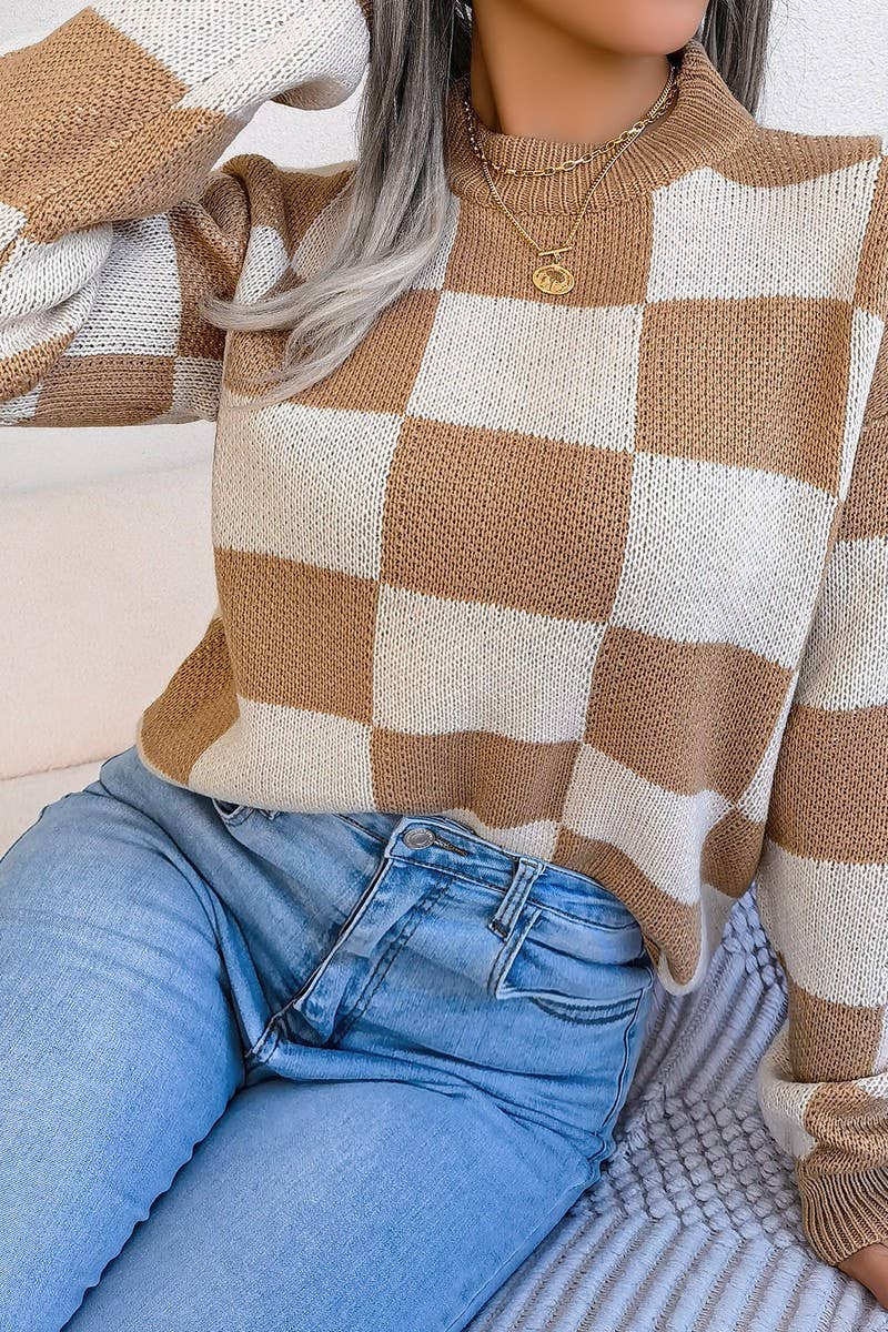 Maroon Checkered Sweater