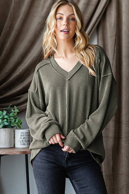 LONG SLEEVE SOLID RIBBED TOP