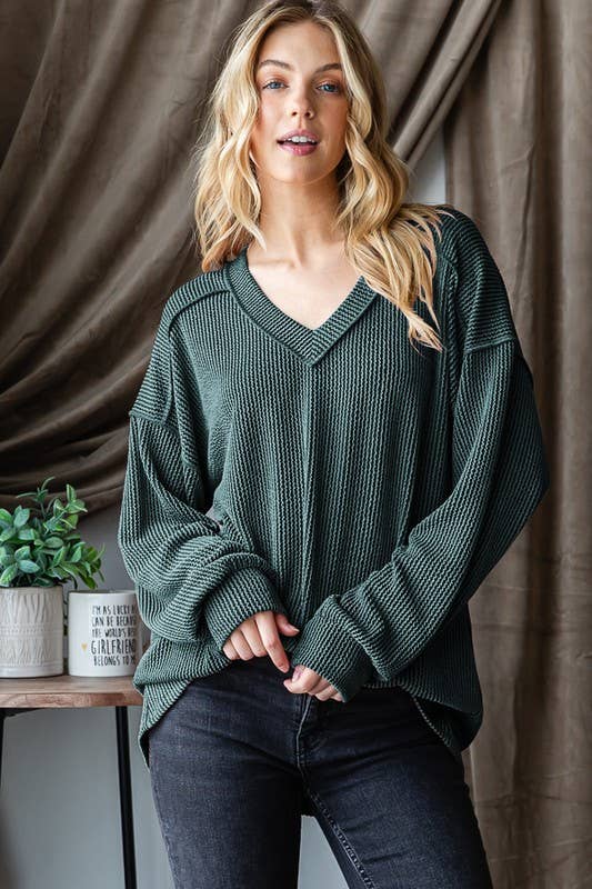 LONG SLEEVE SOLID RIBBED TOP
