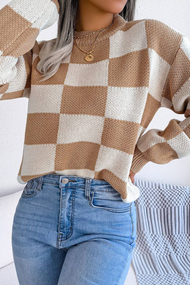 Maroon Checkered Sweater