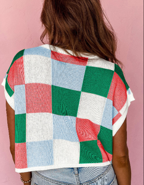 Color Block Cap Sleeve Sweater