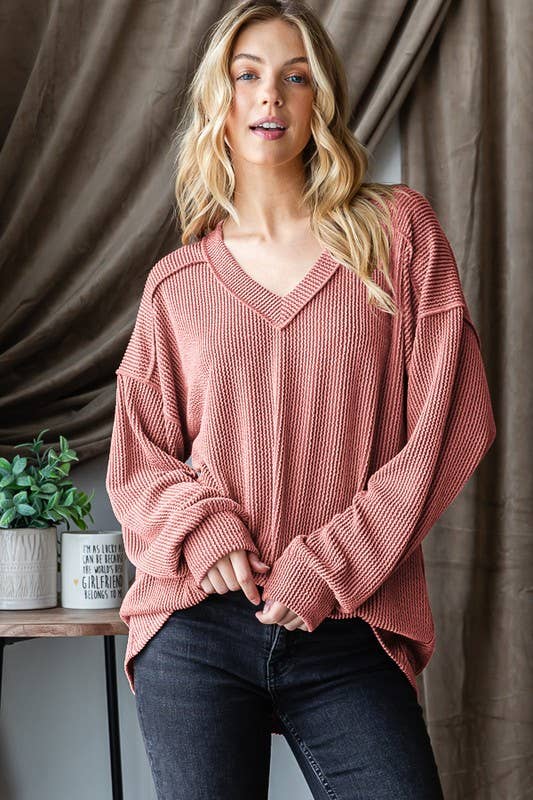 LONG SLEEVE SOLID RIBBED TOP