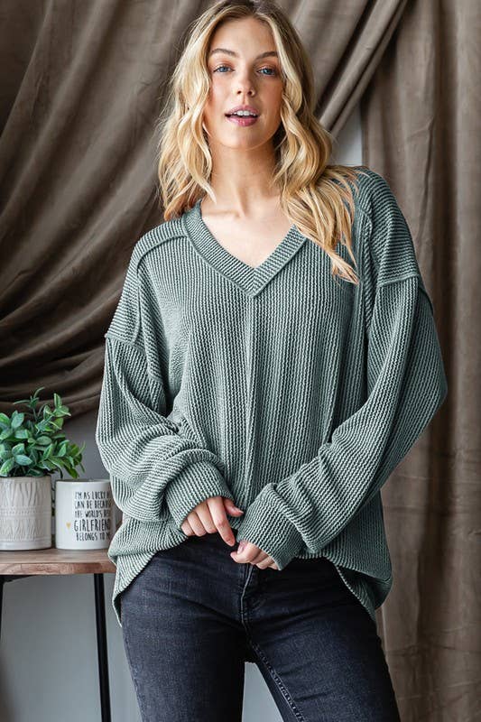 LONG SLEEVE SOLID RIBBED TOP