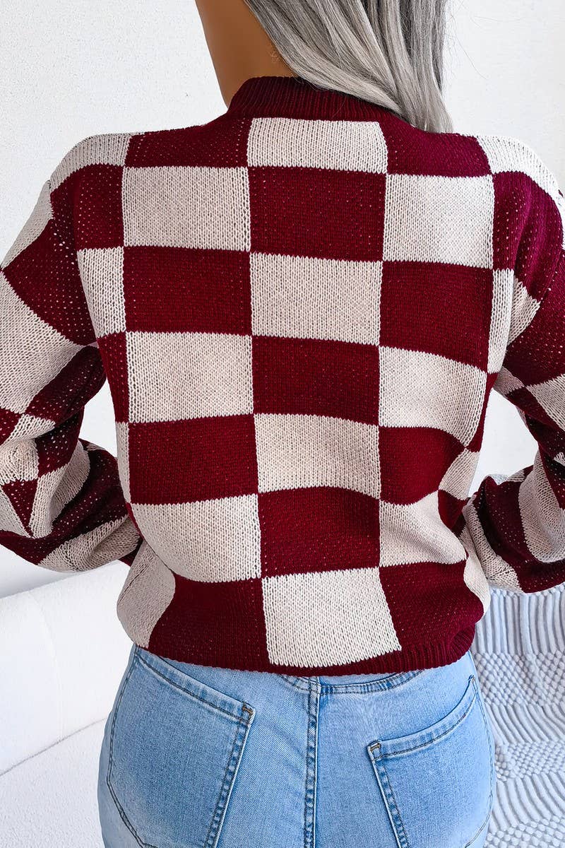 Maroon Checkered Sweater