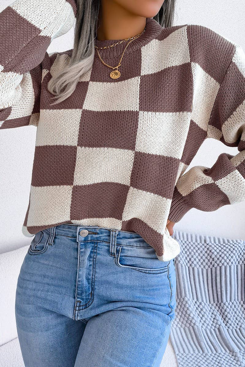 Maroon Checkered Sweater