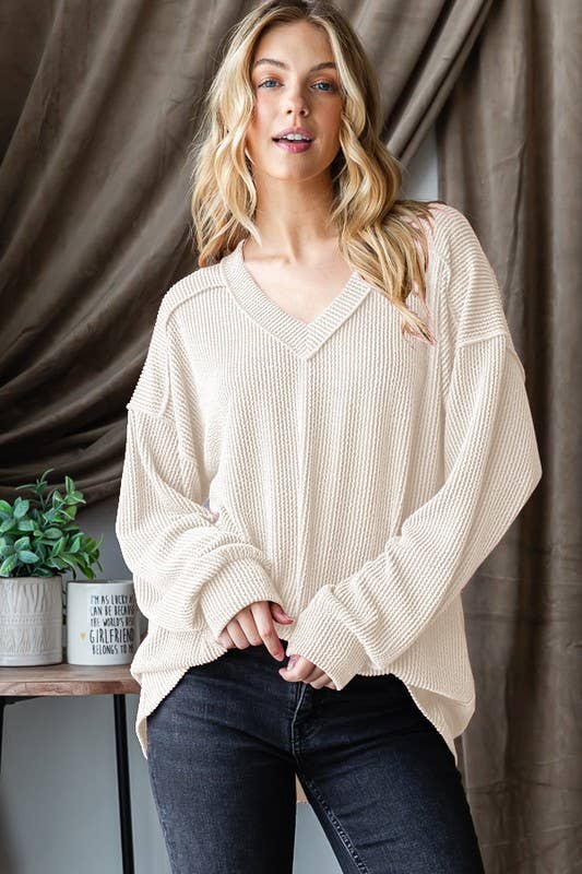 LONG SLEEVE SOLID RIBBED TOP