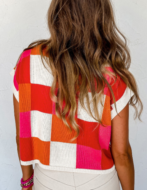 Color Block Cap Sleeve Sweater