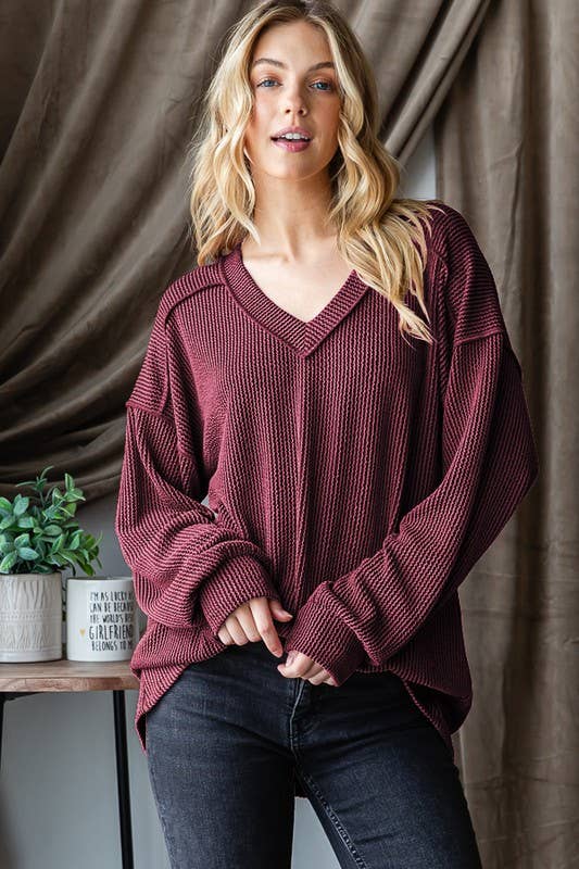 LONG SLEEVE SOLID RIBBED TOP