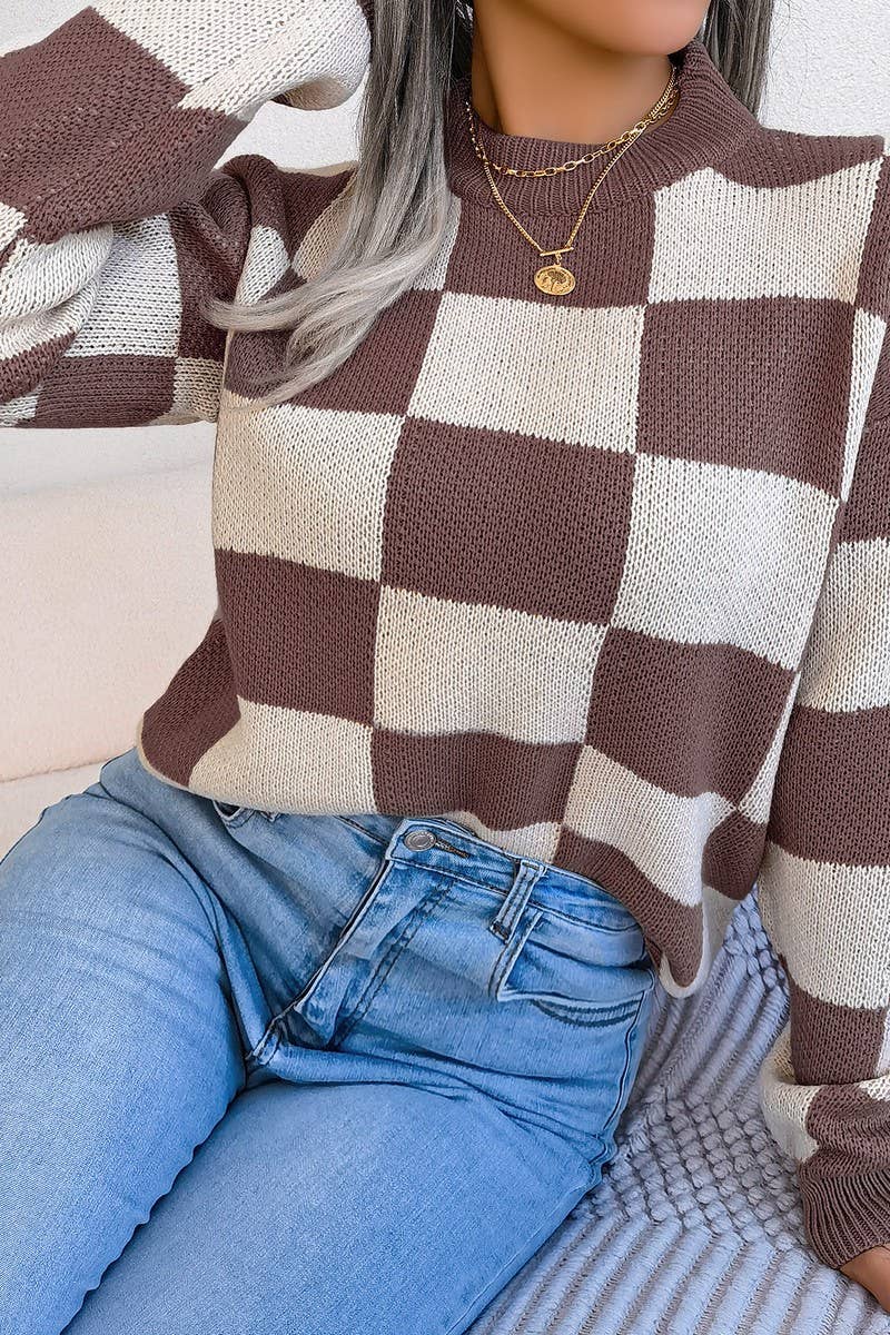 Maroon Checkered Sweater