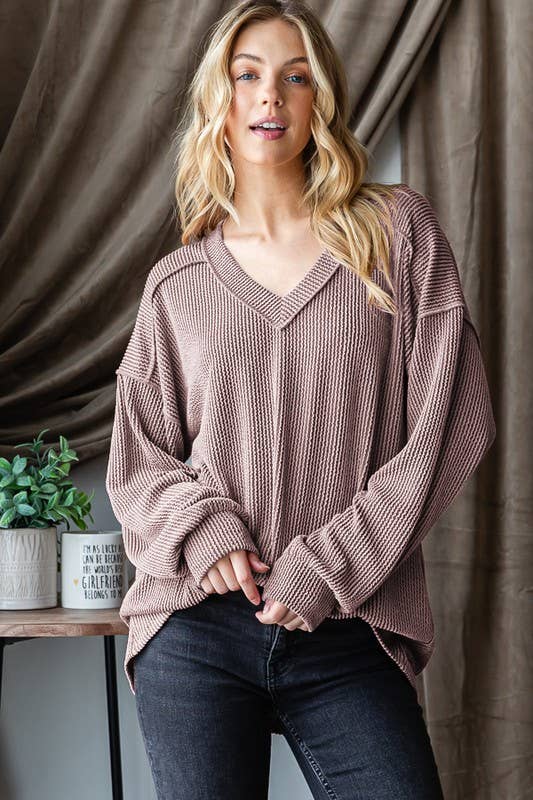 LONG SLEEVE SOLID RIBBED TOP