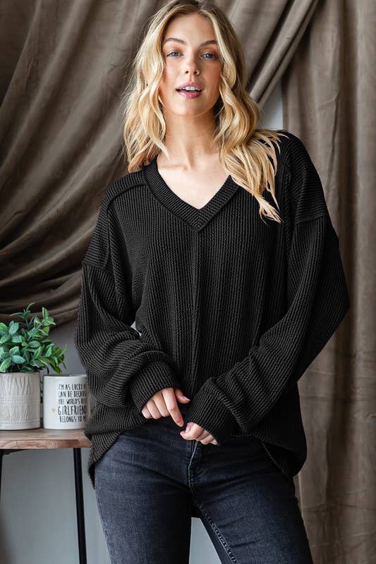 LONG SLEEVE SOLID RIBBED TOP