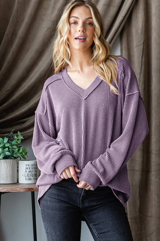LONG SLEEVE SOLID RIBBED TOP