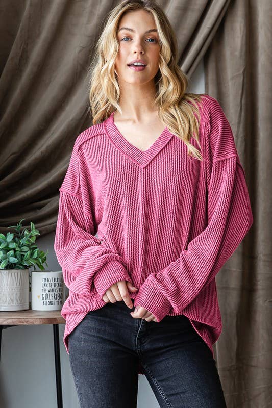 LONG SLEEVE SOLID RIBBED TOP