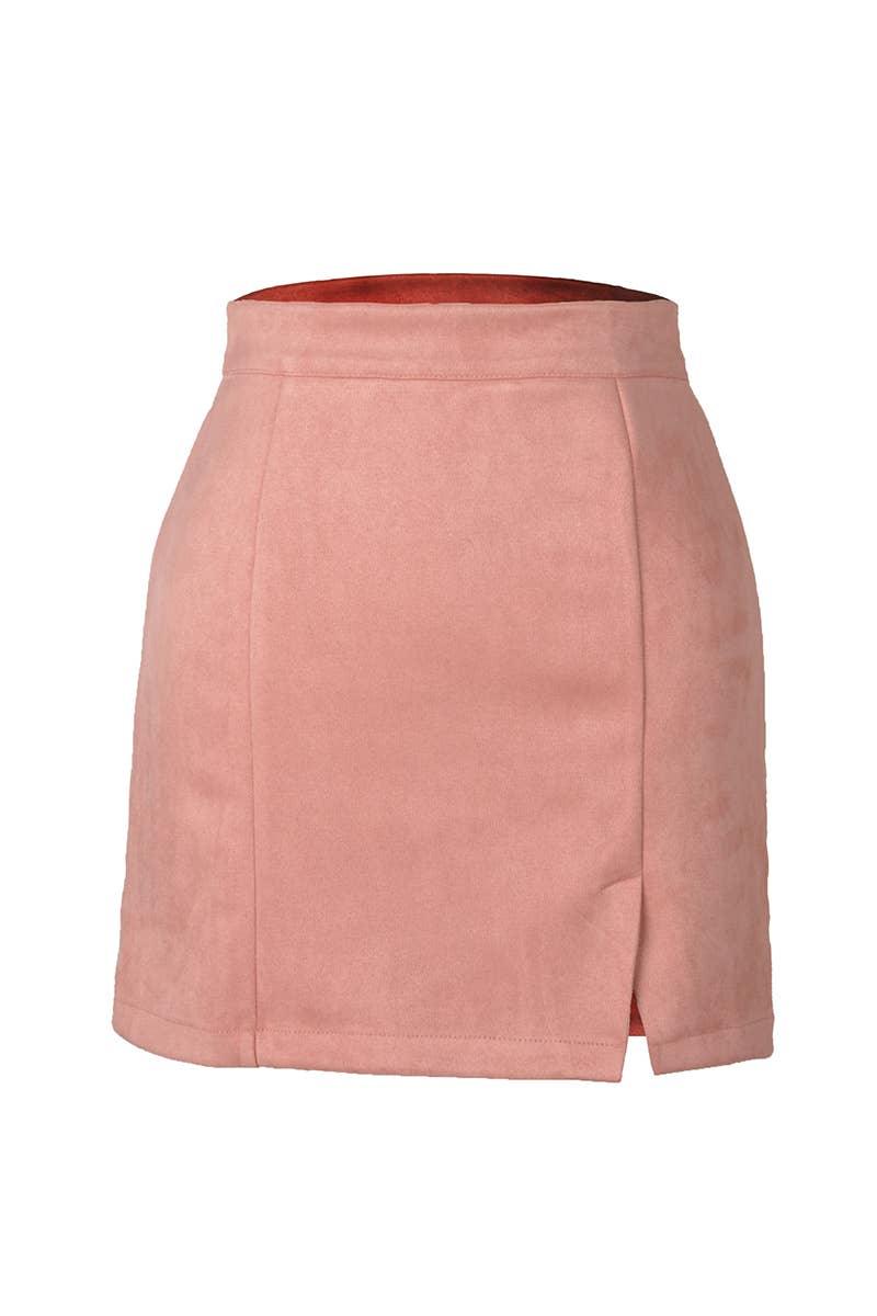 Suede wrap hip high waist zipper A-line solid color skirt