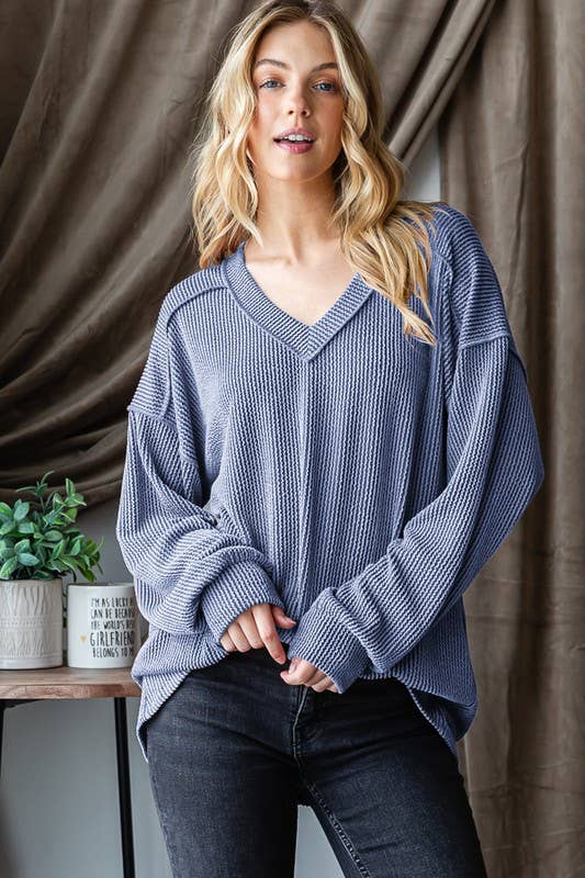 LONG SLEEVE SOLID RIBBED TOP