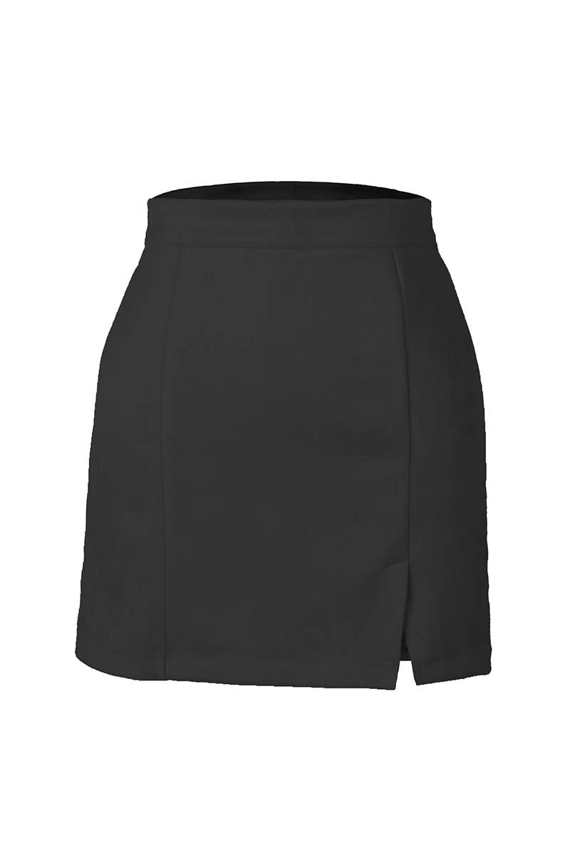 Suede wrap hip high waist zipper A-line solid color skirt