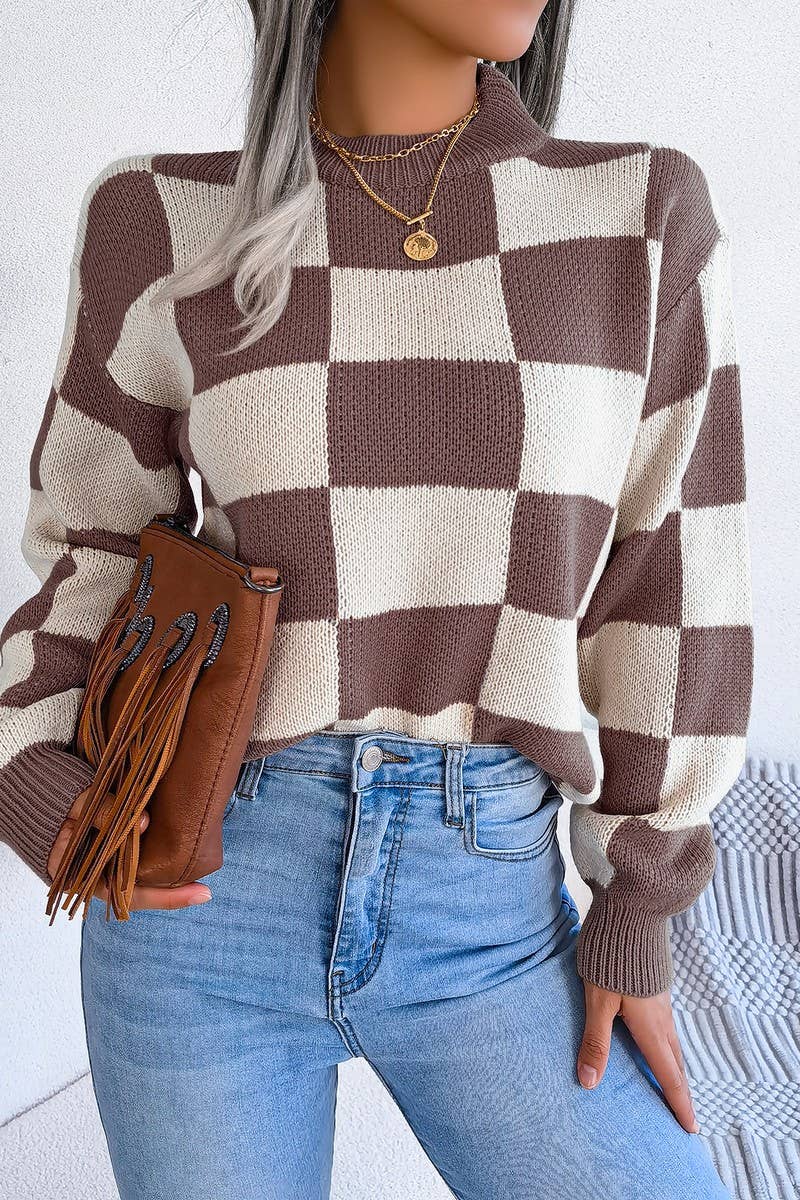 Maroon Checkered Sweater