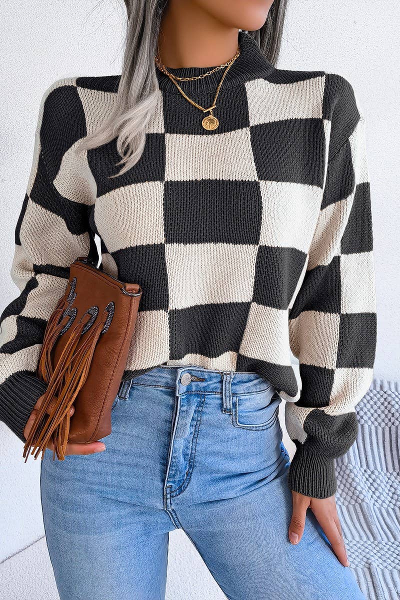 Maroon Checkered Sweater