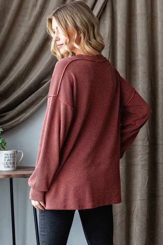 LONG SLEEVE SOLID RIBBED TOP