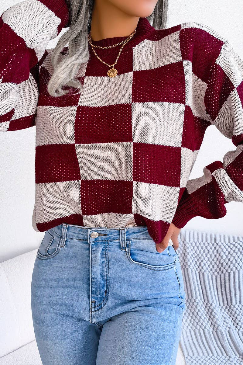 Maroon Checkered Sweater