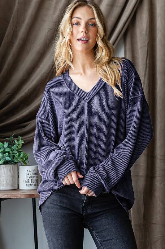 LONG SLEEVE SOLID RIBBED TOP