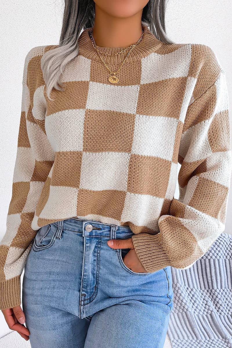 Maroon Checkered Sweater