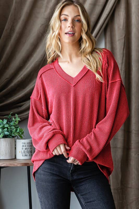 LONG SLEEVE SOLID RIBBED TOP
