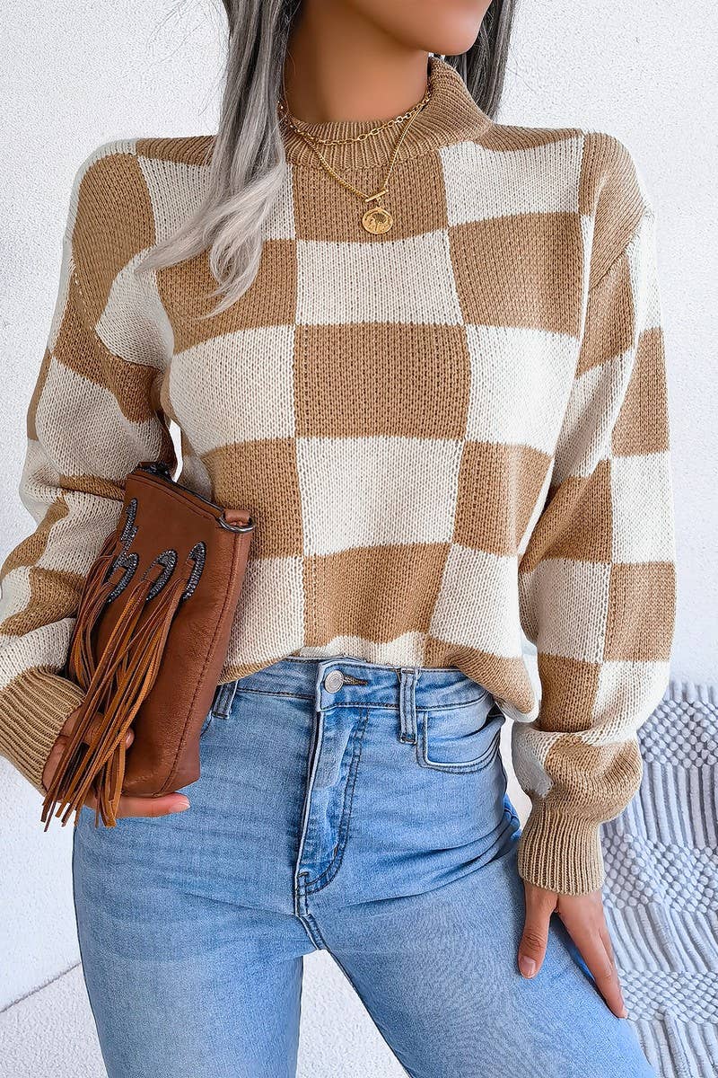 Maroon Checkered Sweater