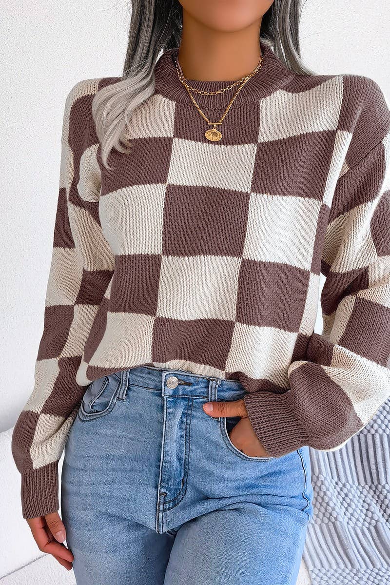 Maroon Checkered Sweater