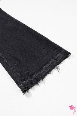 Black High Waist Button Front Flare Jeans
