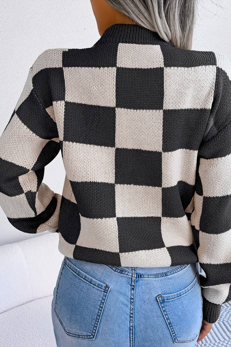 Maroon Checkered Sweater