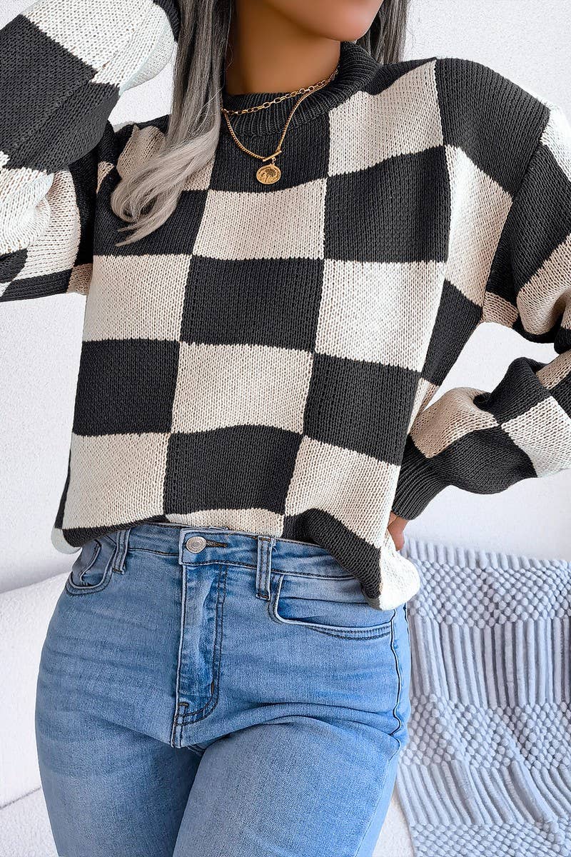 Maroon Checkered Sweater