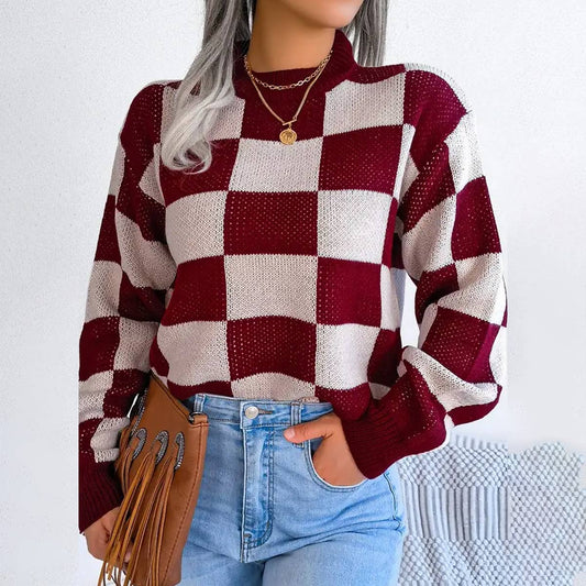 Maroon Checkered Sweater