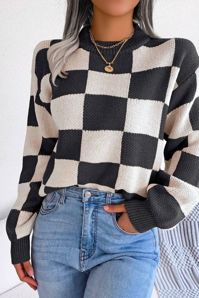 Maroon Checkered Sweater