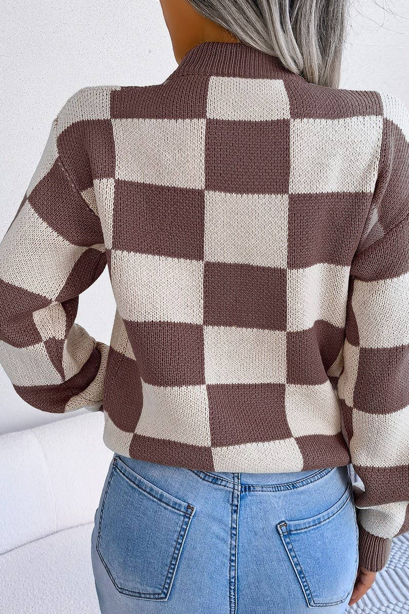 Maroon Checkered Sweater