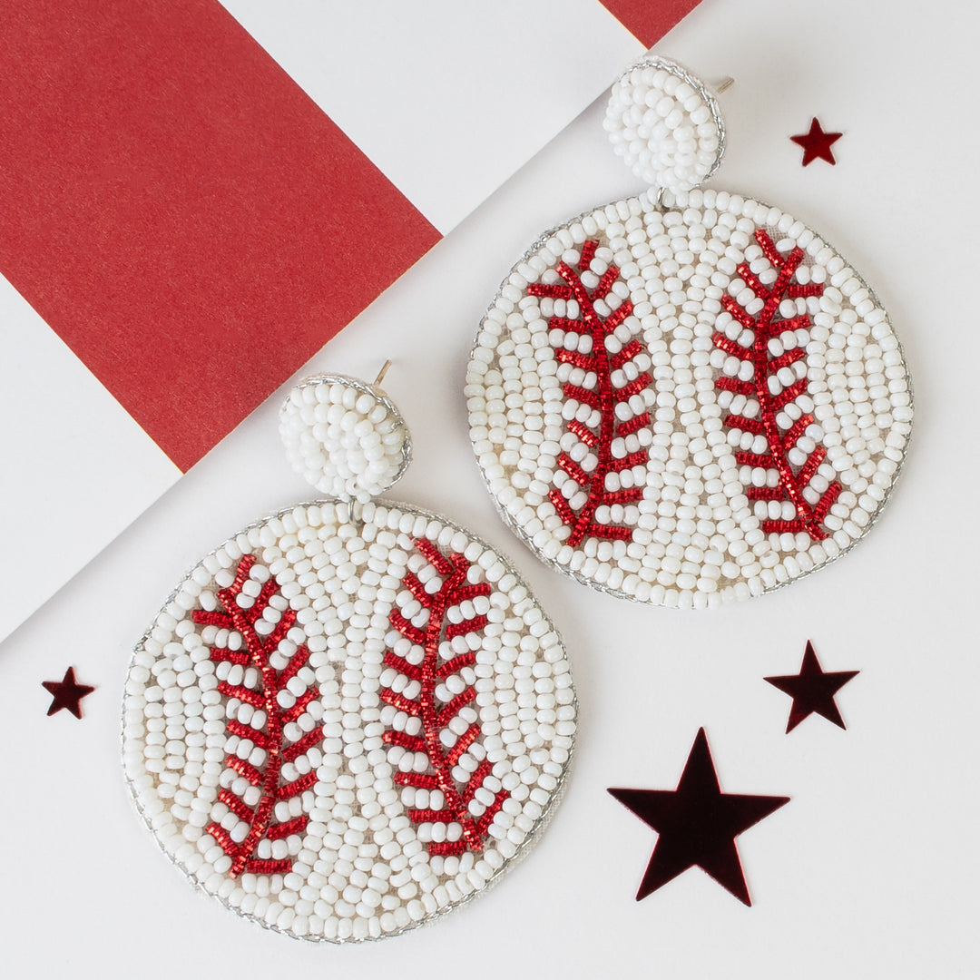 Beaded baseball earrings
